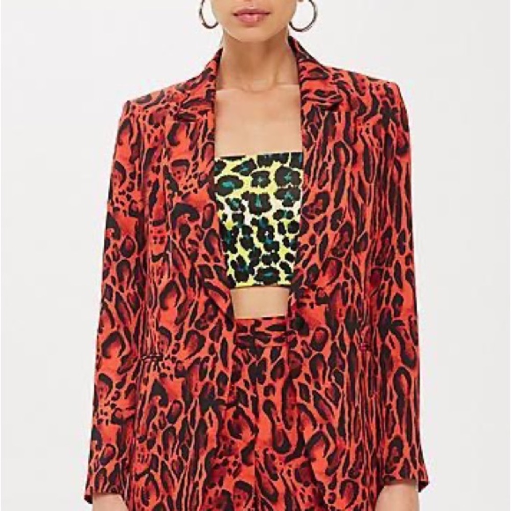 Topshop red leopard suit jacket